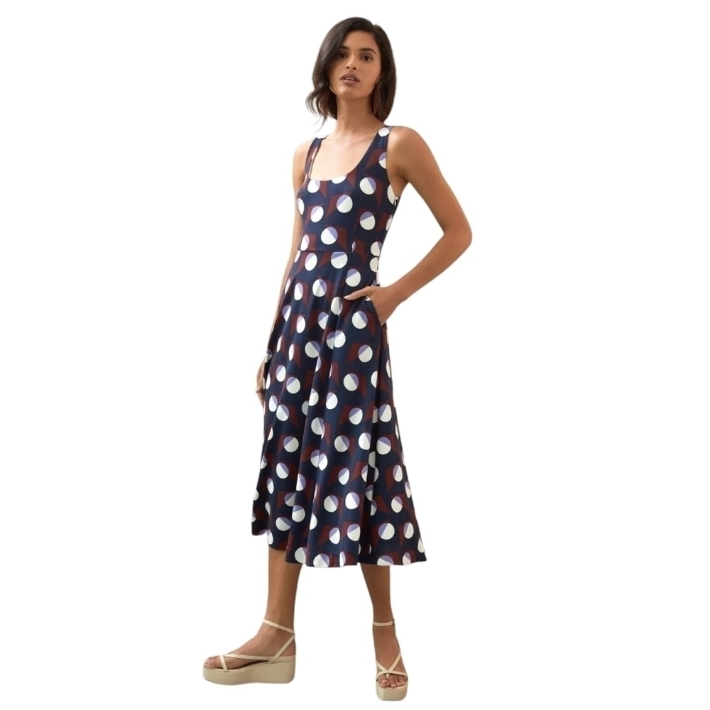 Anthropologie Maeve | Square Neck Midi Length Polka Dot Dress (Size Small)